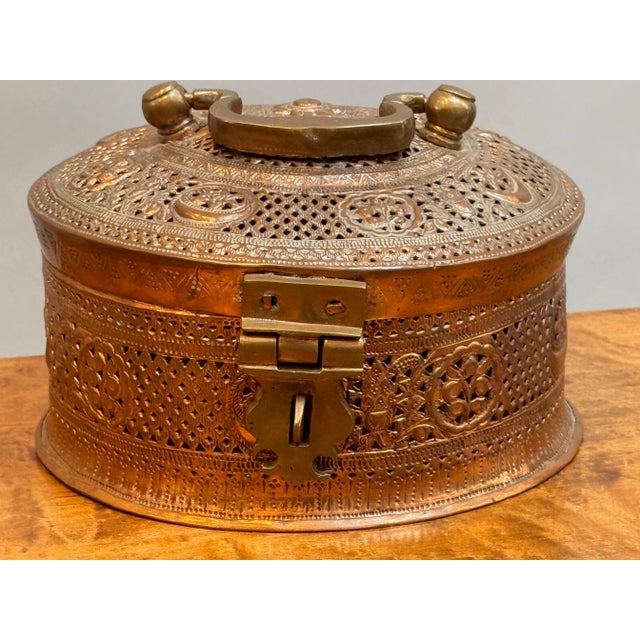 Copper 19th Century Indian "Paan Daan" Reticulated Copper Box For Sale - Image 8 of 10