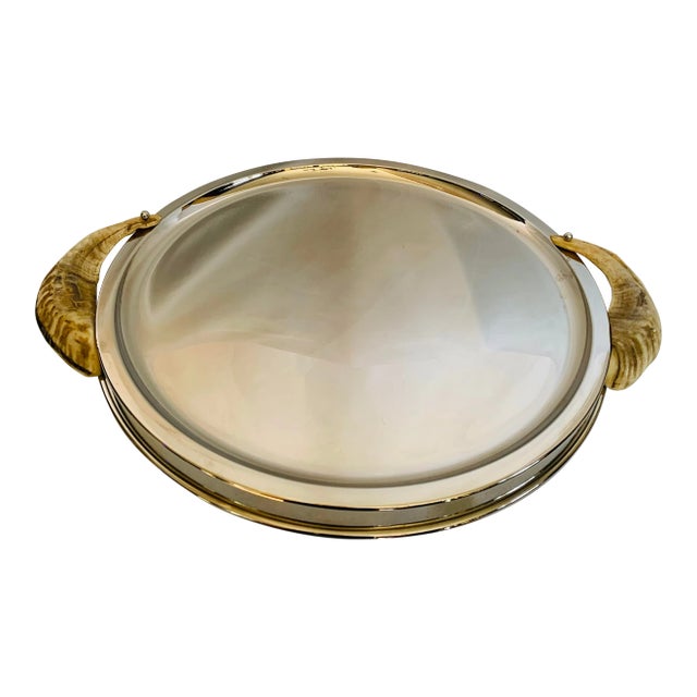 Mid 20th Century Ravarini Castoldi Vintage Silverplate & Horn Handle Tray For Sale
