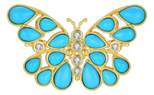Nina Zhou Butterfly Turquoise Diamond Brooch in 14k Yellow Gold