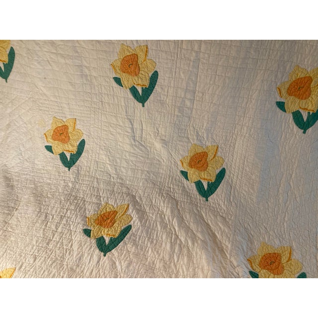 American Daffodil Quilt 1920. Cotton Beautiful Americana Quilt. For Sale - Image 9 of 9