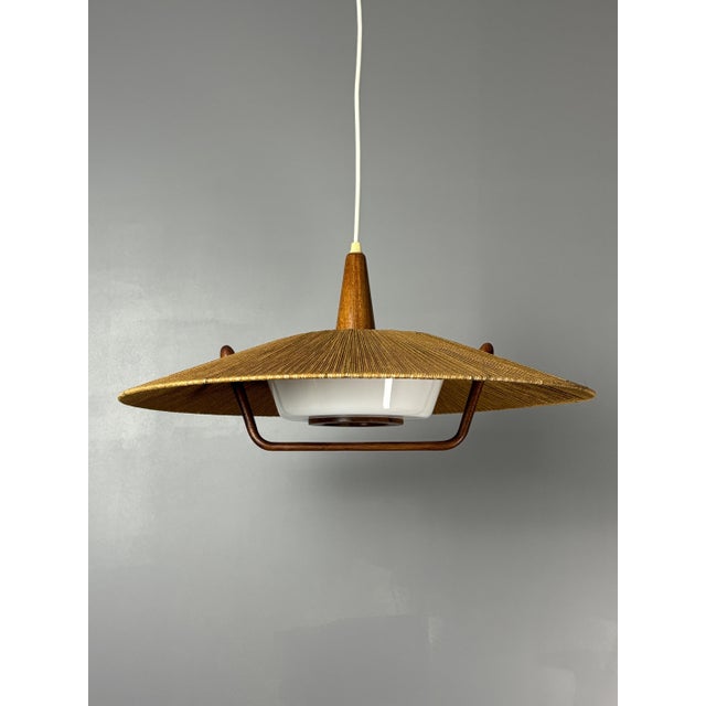 Mid-Century Modern Large Mid-Century Teak and Sisal Cord Pendant from Temde Leuchten, 1960s For Sale - Image 3 of 18