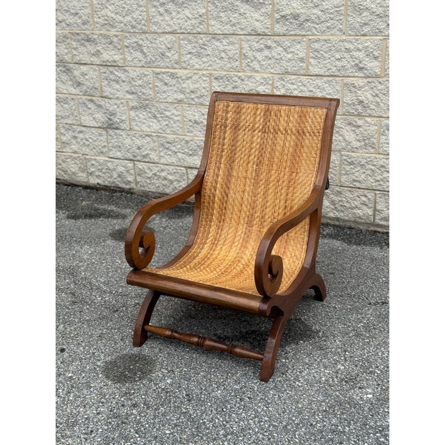 Late 20th Century Late 20th Century Colonial Revival Walnut Scroll Arm Caned Lounge Chair For Sale - Image 5 of 12