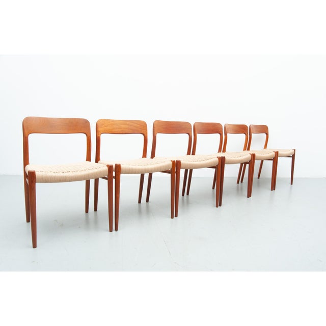 Mid-Century Modern Dining Chairs Model 75 by Niels Otto Møller for J. L. Møller Møbelfabrik, 1950s, Set of 6 For Sale - Image 3 of 16
