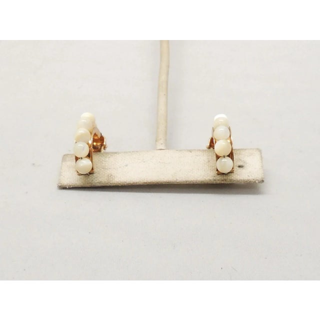 White Vintage Signed Napier Goldtone Mother of Pearl Beaded Clip Earrings - 2 Pieces For Sale - Image 8 of 8