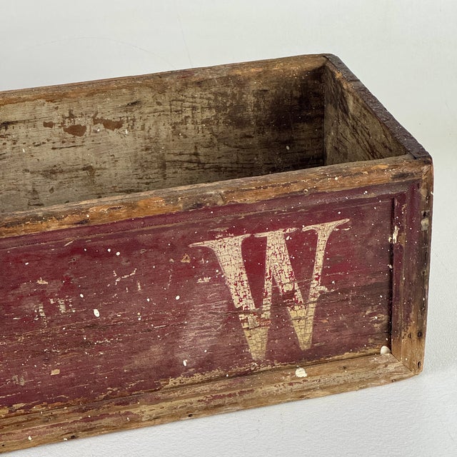 Primitive Folk Art Hand Constructed & Painted Wooden Trough/Box With Initials on It For Sale - Image 10 of 11