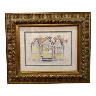 1995 Watercolor of Cathedral Ruins at St. Andrews - Framed, Signed Original Artwork For Sale