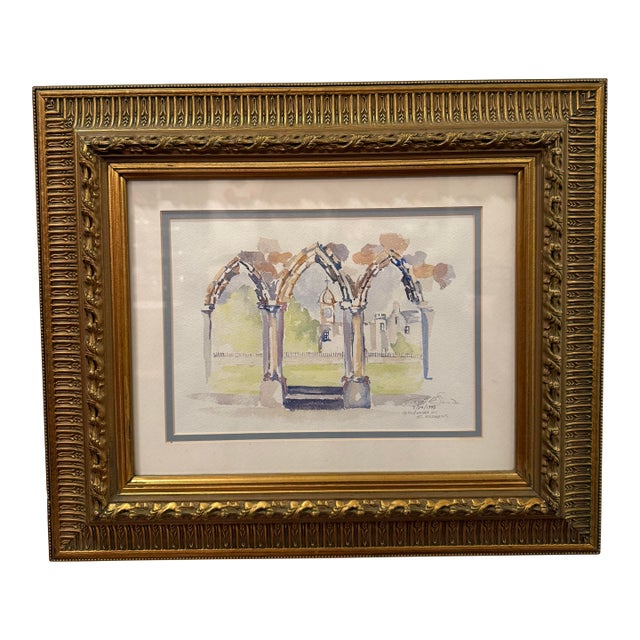 1995 Watercolor of Cathedral Ruins at St. Andrews - Framed, Signed Original Artwork For Sale