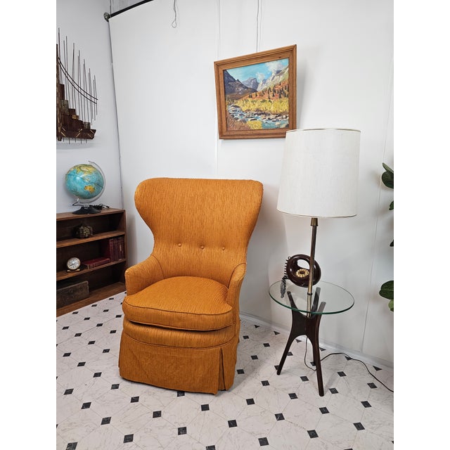 Mid Century Modern Wingback Orange Chenille Chair For Sale - Image 9 of 9