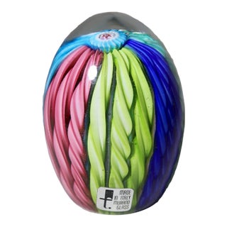 Vintage Hand Blown Italian Murano Art Studio Glass Egg Shaped Paperweight For Sale