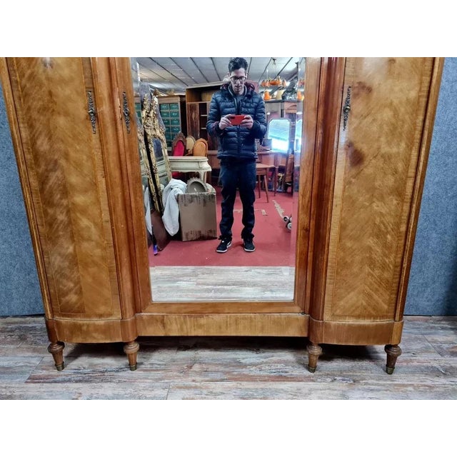 Louis XVI Wooden Wardrobe with Projecting Center, 1880s For Sale - Image 4 of 7