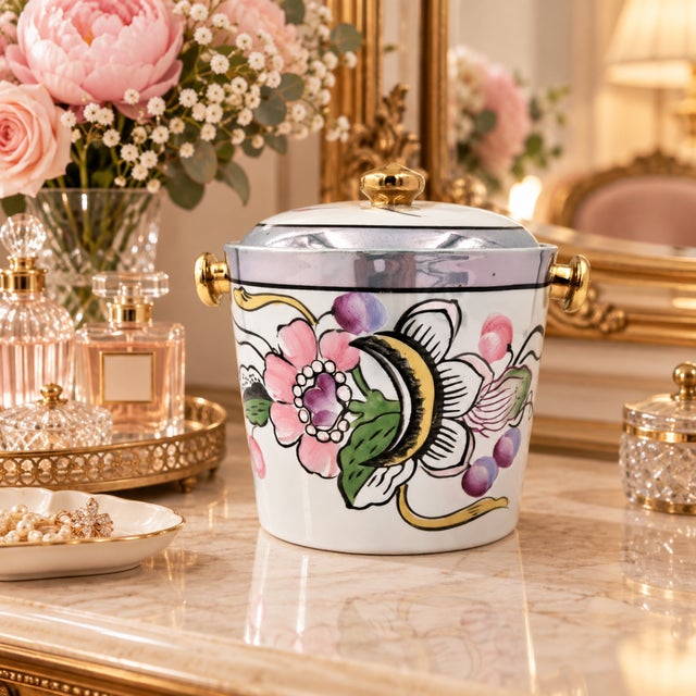 1910s Japanese Nippon Hand Painted Floral Porcelain Lidded Container For Sale - Image 10 of 10