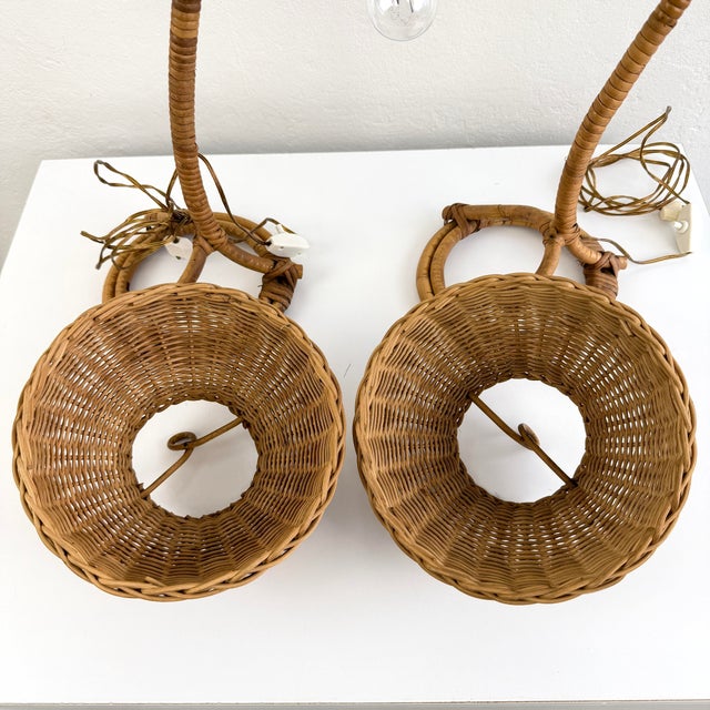 Wicker Bedside Lamps, Italy, 1960s, Set of 2 For Sale - Image 9 of 12