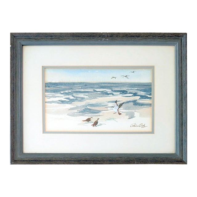 Vintage Signed "Shorebirds" Watercolor Painting For Sale