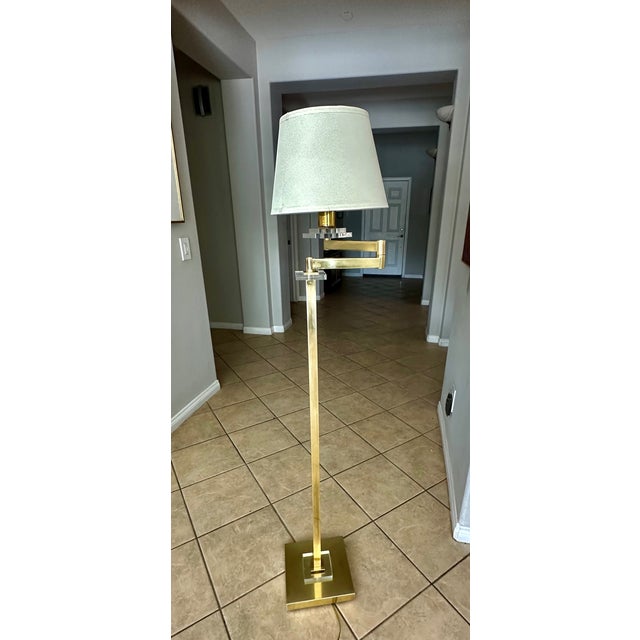 Frederick Cooper Solid Brass & Lucite Swing Arm Floor Lamp For Sale In Palm Springs - Image 6 of 18