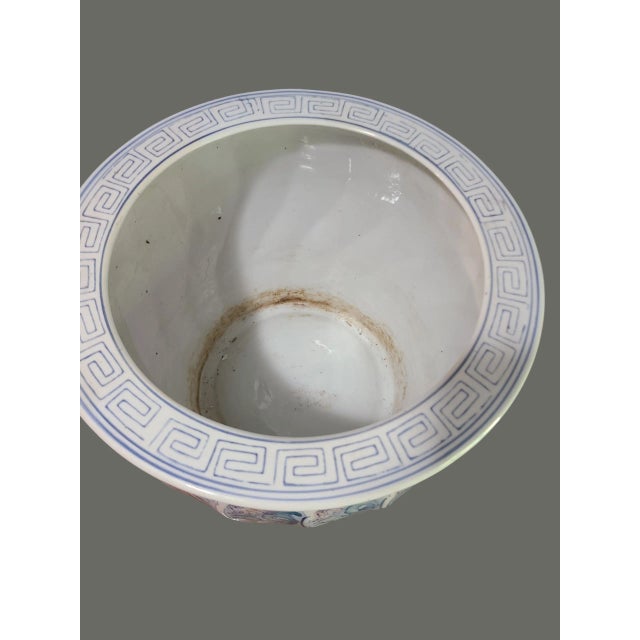 Vintage Asian Floral Large Fish Bowl Jardinière Planter Painted Pastel Colors For Sale - Image 6 of 8