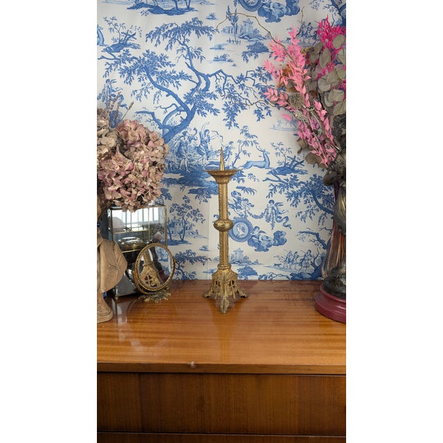 Neo-Gothic Church Candlestick in Polychrome Gilt Bronze, Late 19th Century For Sale - Image 4 of 11