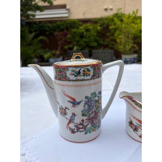 Chinoiserie Vintage Zhongguo Zhi Zao Famille Rose Porcelain Coffee Service Set - Set of 3 For Sale - Image 3 of 12
