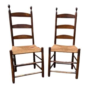 Early 20th Century Pair Antique Rush Seat Side Chairs
