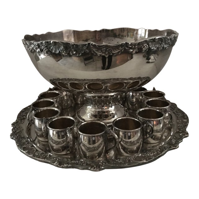 1950’s Silverplate Towle Punch Bowl, Cups & Tray 16 Piece Set Chairish