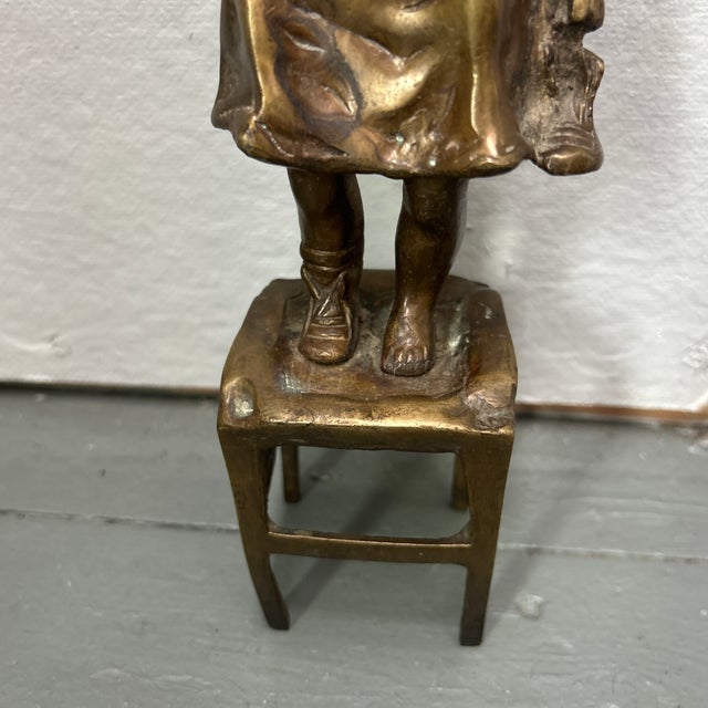 Art Nouveau 1950’s After Clara “Girl Standing on a Stool” Bronze Sculpture For Sale - Image 3 of 7