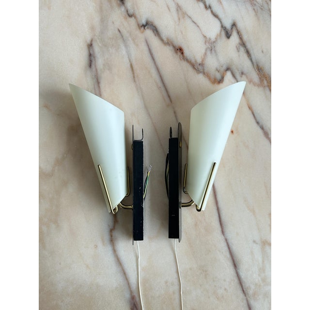 Mid-Century Modern Scandinavian Milk Glass and Brass Wall Lights, Denmark, 1960s, Set of 2 For Sale - Image 4 of 18