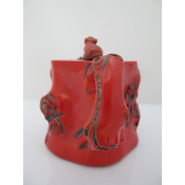 Chinese Red Lacquer Tree Trunk Branch Handle Squirrel Finial Lid Teapot For Sale - Image 13 of 15
