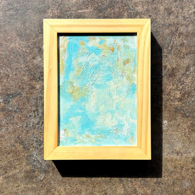 Textile Vintage Boho Minuarture Abstract Painting in Wooden Frame For Sale - Image 7 of 8