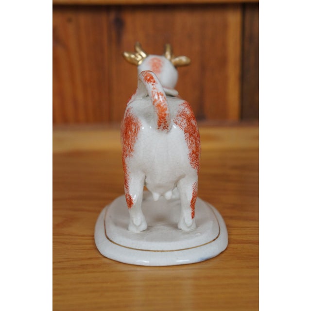 Staffordshire Antique English Staffordshire Porcelain Red & White Cow Bull Creamer Pitcher For Sale - Image 4 of 11