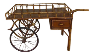 Early 20th Century Antique Rattan Tiki Bar Cart