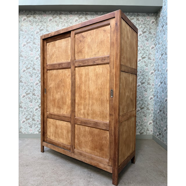 Tan Parisian Wardrobe with Sliding Doors and Hanging Rail, 1950s For Sale - Image 8 of 16