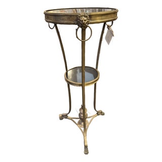 Vintage Brass Granite Top Tripod Table For Sale