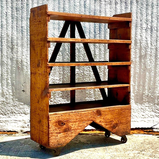 Vintage Boho Industrial Etagere on Wheels For Sale - Image 4 of 12