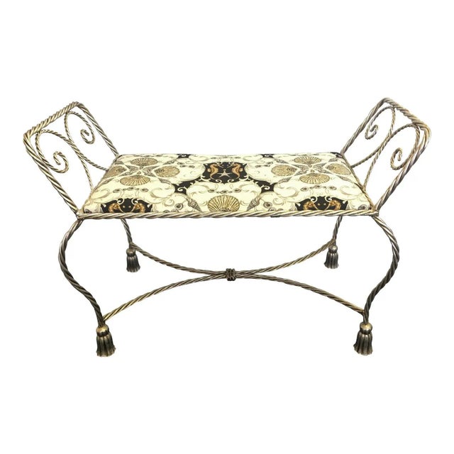 Vintage Italian Boudoir Bench With the Classic Iron Tole Rope and Tassel Design For Sale - Image 9 of 9