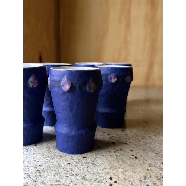 **hoy sculptural ceramic cups – set of 6, 1980s postmodern studio pottery** a striking set of six sculptural ceramic cups...