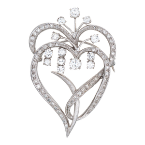 1.35ct Diamond Double Heart Pendant Mid Century 10k White Gold Vintage Jewelry