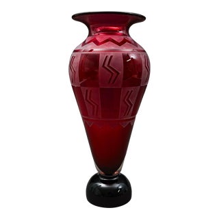 Steven Correia Signed 1988 Red Cameo Art Glass Limited Edition Vase For Sale