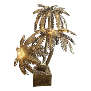 Large Brass Palm Floor Lamp, France, 1990s For Sale