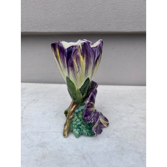 19th Century French Majolica Purple Flower Delphin Massier For Sale In Austin - Image 6 of 8