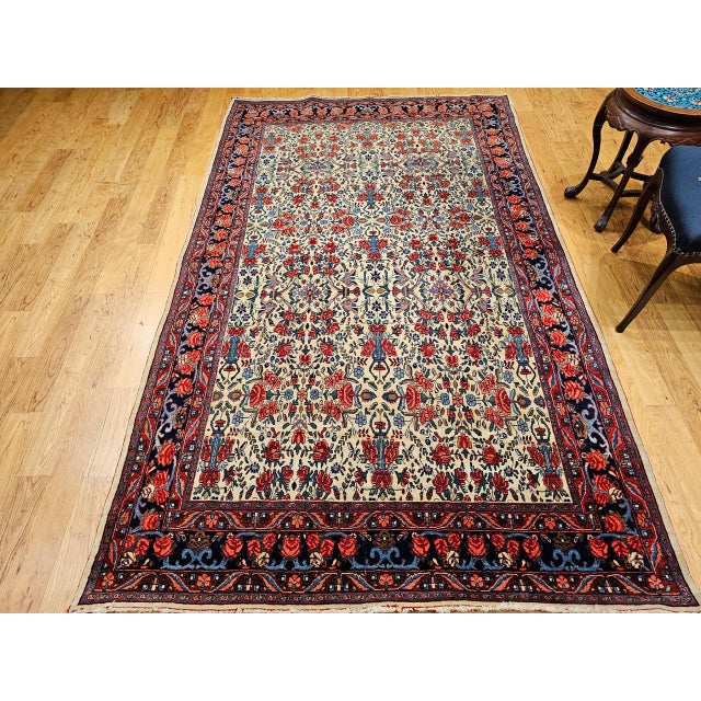 Ivory Vintage Bidjar Area Rug, Hand-Knotted Wool, All-Over Golfarang Floral Pattern, Yellow & Red, 5x9 For Sale - Image 8 of 18