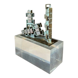 William De Lillo Bronze Lucite Architectural Sculpture For Sale