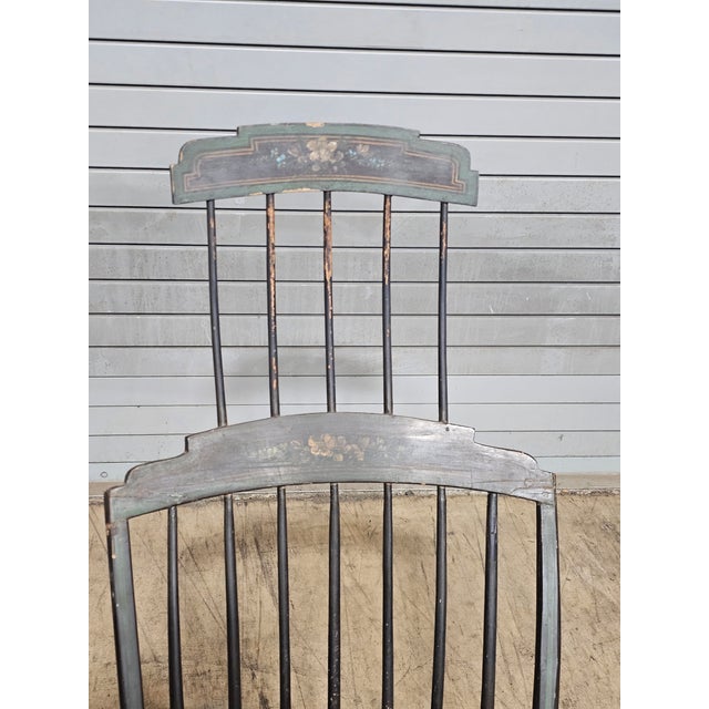 Store Item: Antique Windsor Comb Back Hitchcock Style Rocking Arm Chair Black Finish Bench Made Description: Rocking Chair...