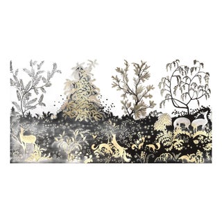 Gold‑Leaf Hand‑Painted Wall Panels, Set of 4, Woodland Deer & Wildlife Mural For Sale