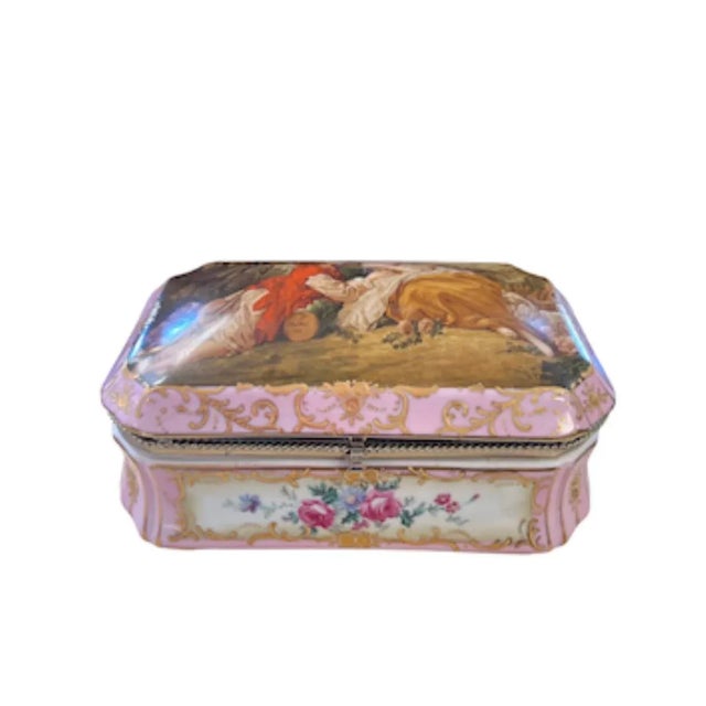 Antique Sevres Style Large Porcelain Vanity Box For Sale - Image 12 of 12