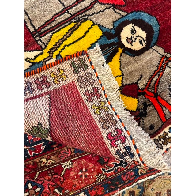 Antique Turkish Figurative Gabbeh Rug With Couple and Horses | 3'6" X 7'2 For Sale - Image 4 of 4