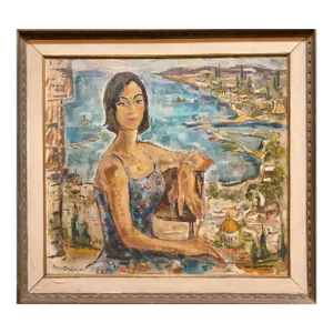 Bacia Gordon, Mid Century Modernist Israeli 'Sabra in Haifa' Landscape Harbor Oil Painting, 1960