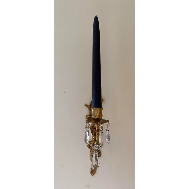 French Mid 20th Century Louis V Rocco Bronze and Crystal Scones - a Pair For Sale - Image 3 of 13