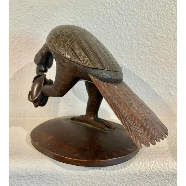 1980s Vintage Bronze Mughal Bird Holding an Egg, 6.5” High For Sale - Image 5 of 8