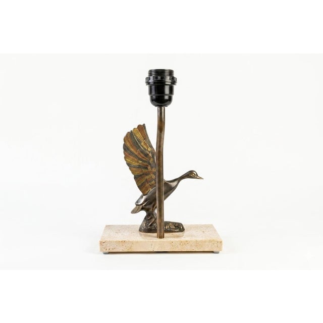 Duck Table Lamp in Bronze-Toned Metal on Travertine Base, 1970s For Sale - Image 9 of 9
