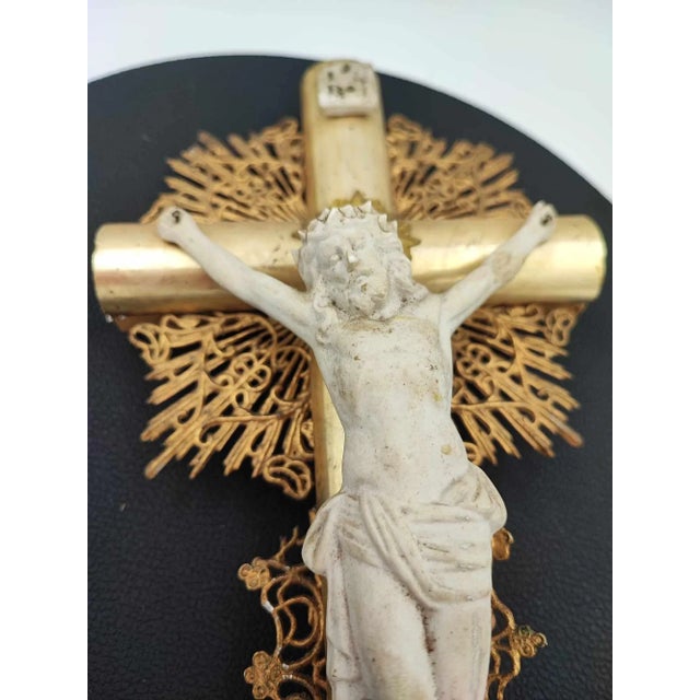 Art Nouveau, a cross in a brass lace, Jesus, dimensions: height 37.3 cm, width 14.7 cm, depth 5.5 cm.