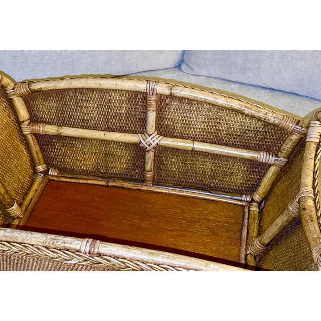 Wood Vintage Bamboo and Rattan Wicker Basket For Sale - Image 7 of 9